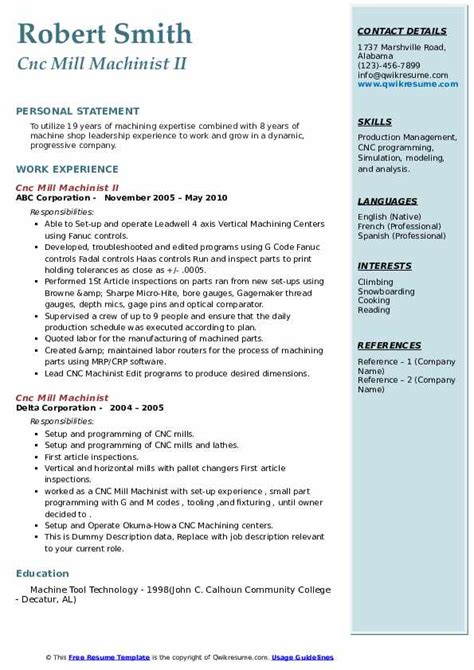 10+ CNC Machinist Resume Samples & Templates for 2025.